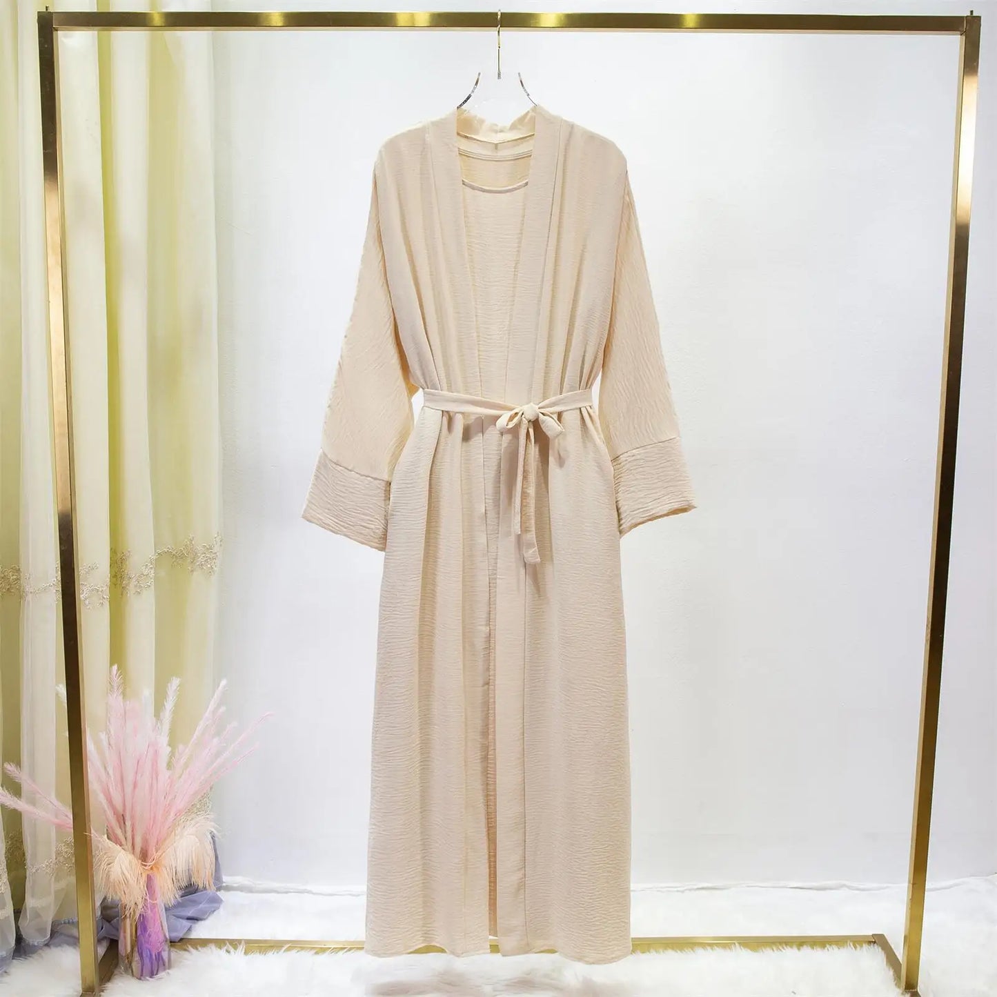 Ensemble Jilbab Deux Pièces Femmes - Abaya Cardigan avec Robe Intérieure et Ceinture