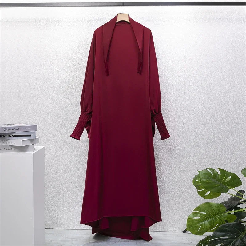 Abaya Robe de Prière Une Pièce - Jilbab Capuche Manches Smockées