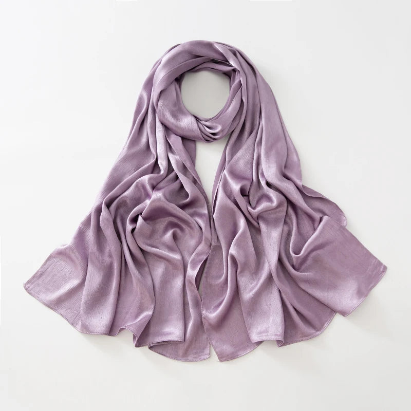 Hijab Satin Soie Lisse - Long Châle Musulman Couleur Unie Anti-Rides