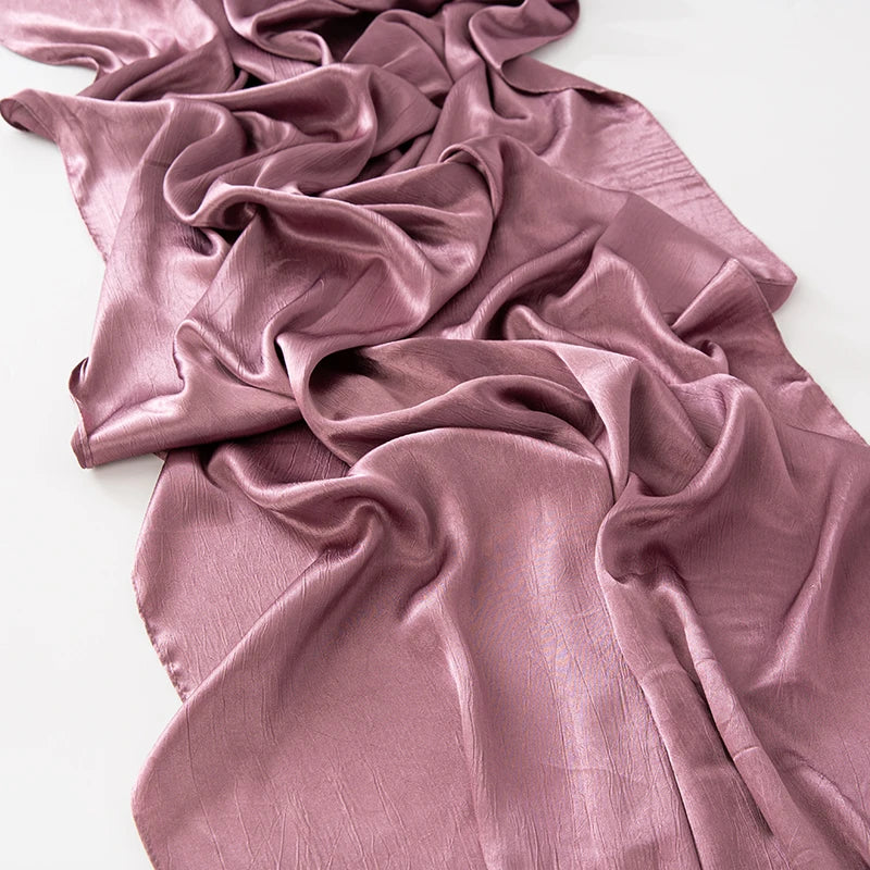 Hijab Satin Soie Lisse - Long Châle Musulman Couleur Unie Anti-Rides