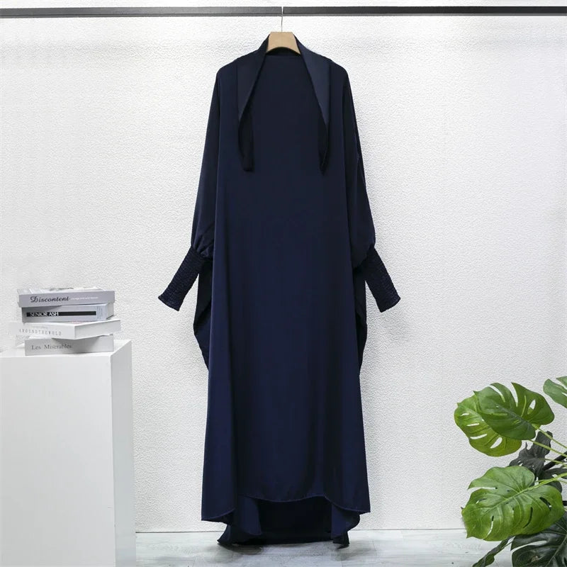 Abaya Robe de Prière Une Pièce - Jilbab Capuche Manches Smockées