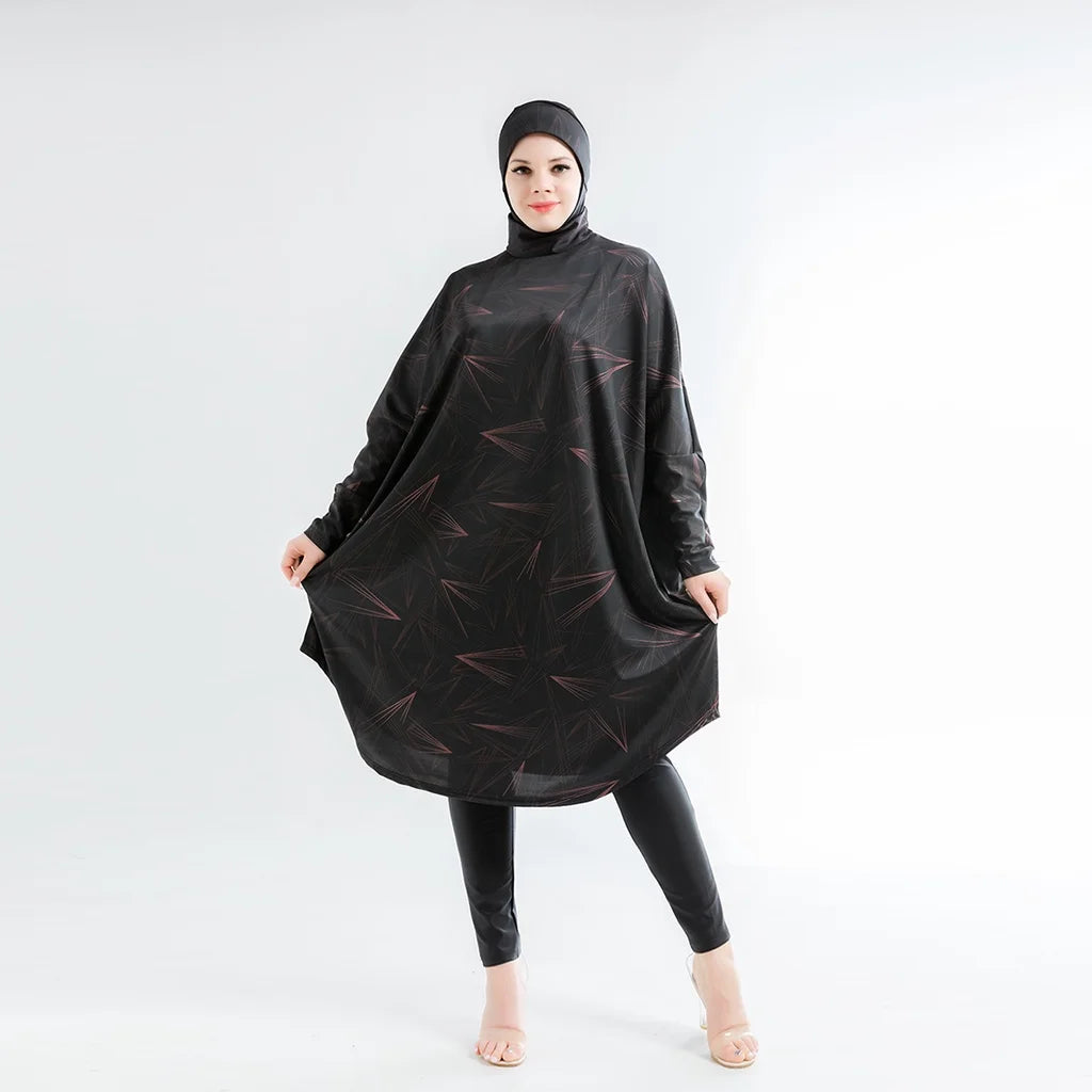 Burkini Femme 3 Pièces Imprimé Écran - Maillot de Bain Musulman Complet