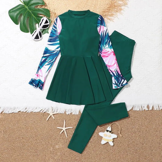 Burkini Enfant Fille Islamique - Maillot de Bain Modeste Manches Longues