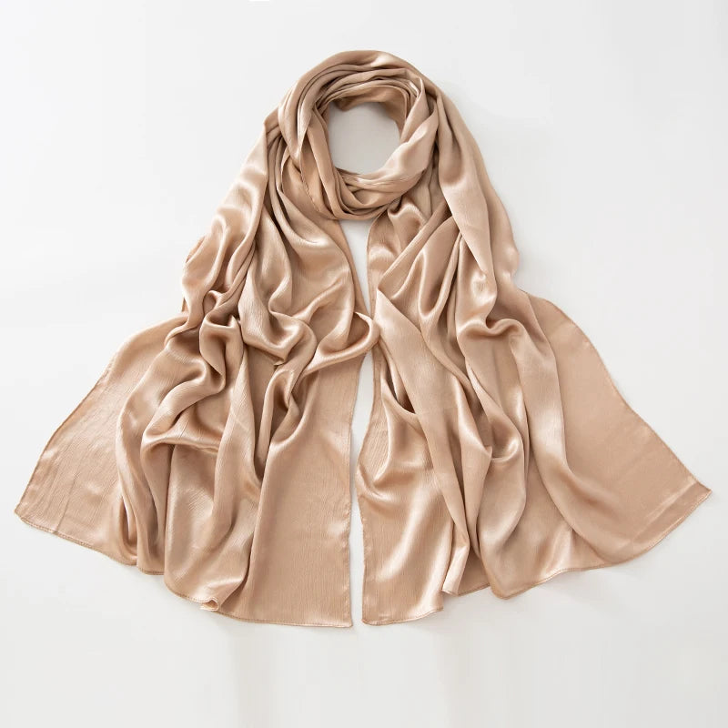 Hijab Satin Soie Lisse - Long Châle Musulman Couleur Unie Anti-Rides