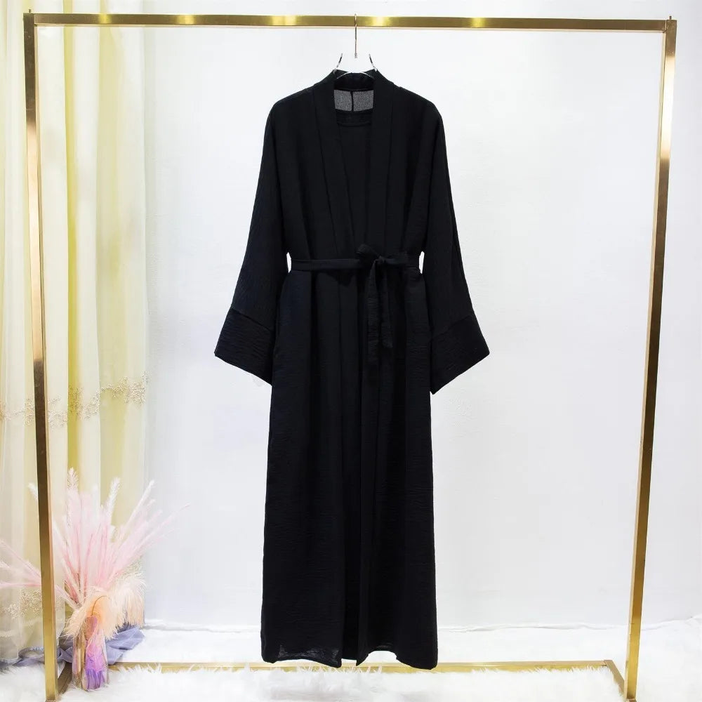 Ensemble Jilbab Deux Pièces Femmes - Abaya Cardigan avec Robe Intérieure et Ceinture