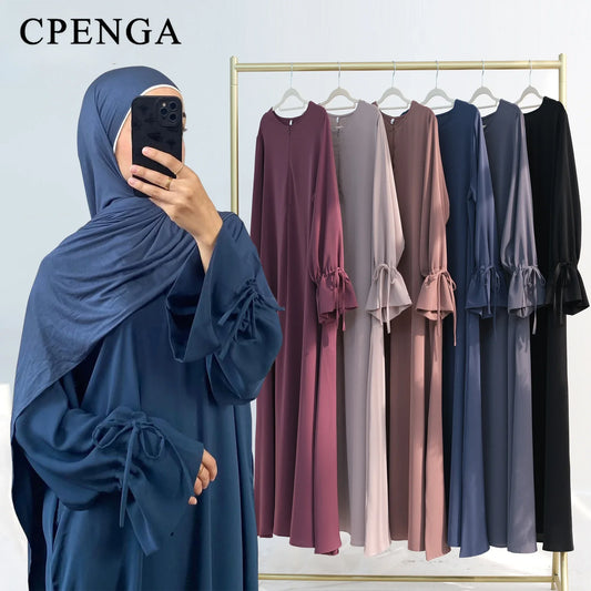 Abaya Ramadan 2025 Couleur Unie - Robe Musulmane Élégante Style Dubaï