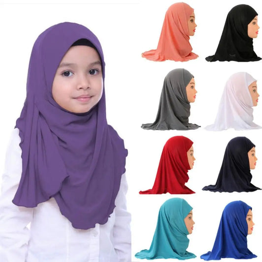 Hijabs Enfants Filles 50cm - Écharpe Islamique 2-7 ans Extensible