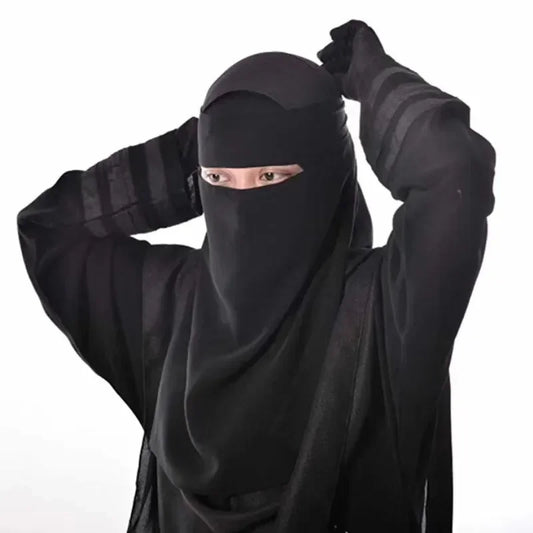 Niqab Mousseline Soie Noire - Couvre-Visage Musulman Respirant Prière