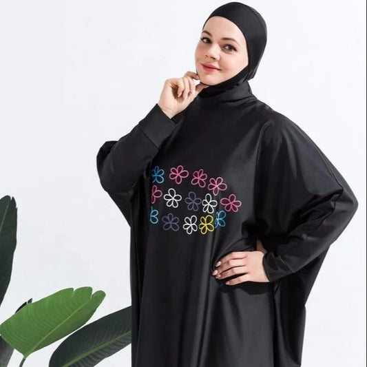 Burkini Femme 3 Pièces Imprimé Écran - Maillot de Bain Musulman Complet