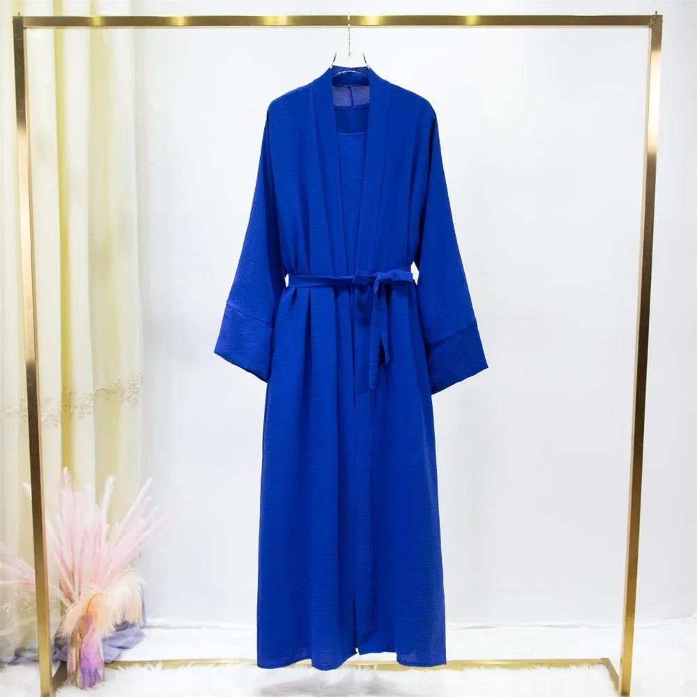 Ensemble Jilbab Deux Pièces Femmes - Abaya Cardigan avec Robe Intérieure et Ceinture