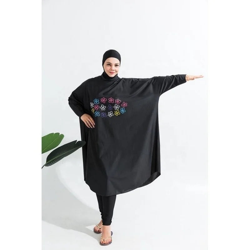 Burkini Femme 3 Pièces Imprimé Écran - Maillot de Bain Musulman Complet