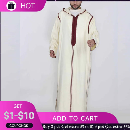 Qamis Homme Musulman Traditionnel - Robe Islamique Blanc Cassé