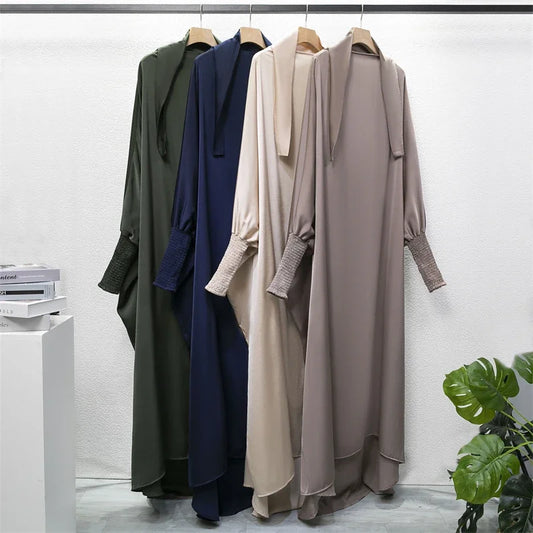 Abaya Robe de Prière Une Pièce - Jilbab Capuche Manches Smockées