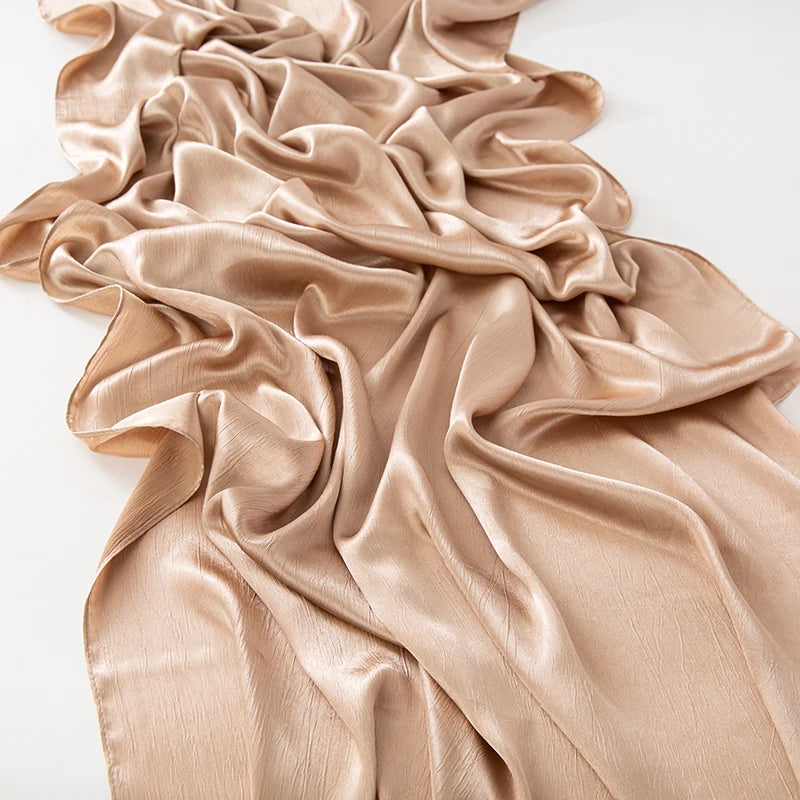 Hijab Satin Soie Lisse - Long Châle Musulman Couleur Unie Anti-Rides