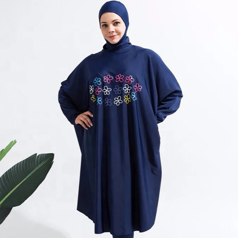 Burkini Femme 3 Pièces Imprimé Écran - Maillot de Bain Musulman Complet