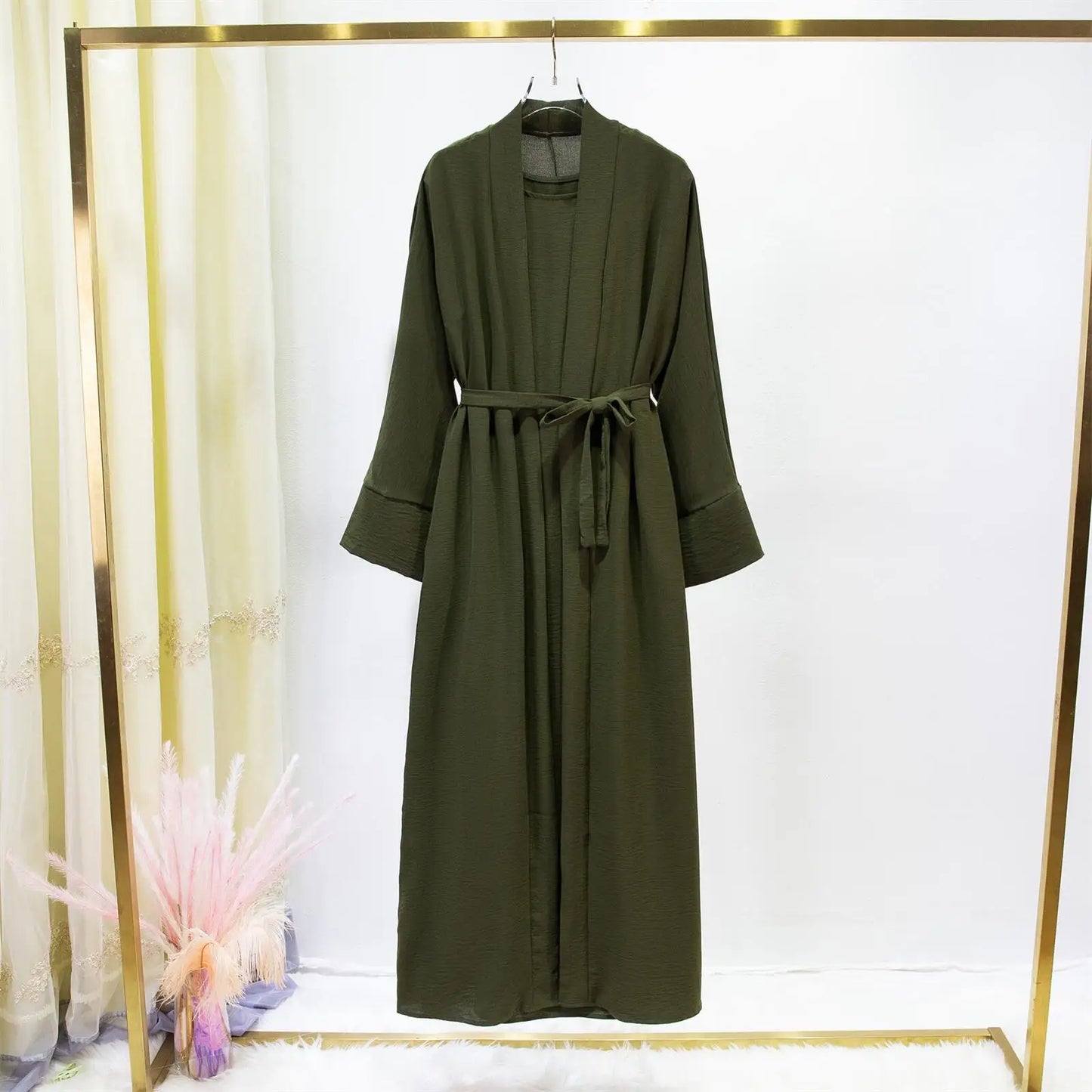 Ensemble Jilbab Deux Pièces Femmes - Abaya Cardigan avec Robe Intérieure et Ceinture