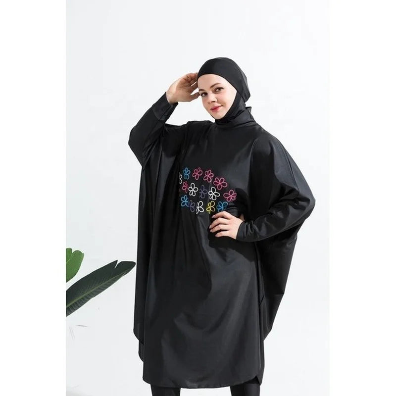 Burkini Femme 3 Pièces Imprimé Écran - Maillot de Bain Musulman Complet