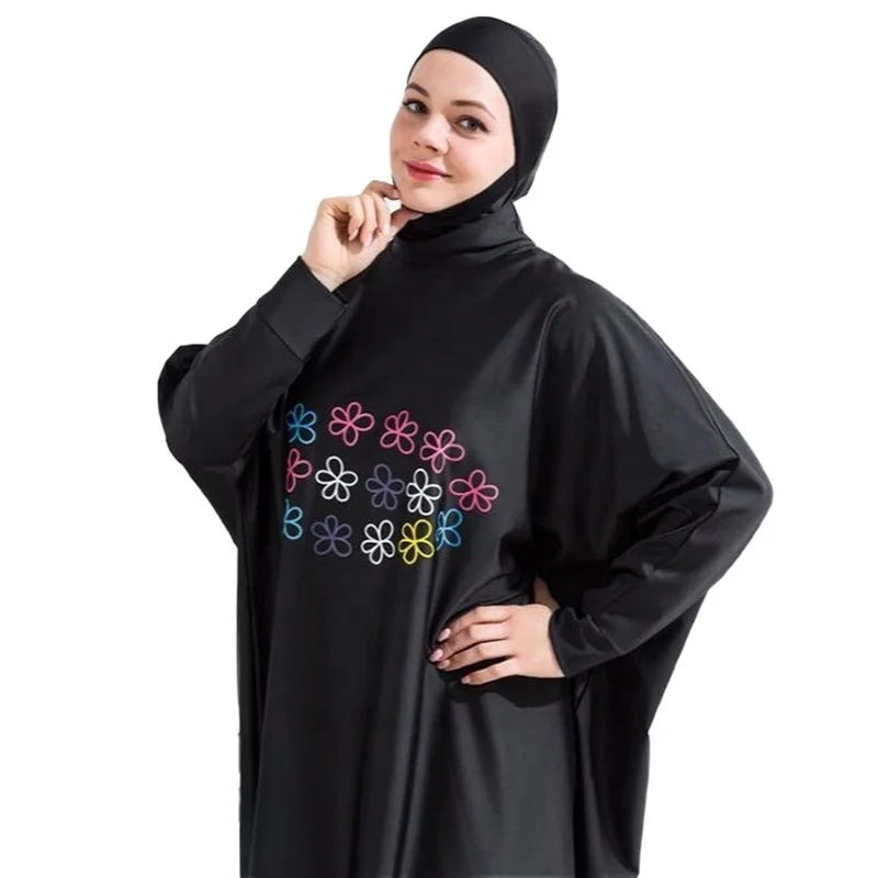 Burkini Femme 3 Pièces Imprimé Écran - Maillot de Bain Musulman Complet