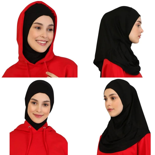 Modal Islamique Noir Hijab Abaya - Jersey Turban Enveloppe Instantanée