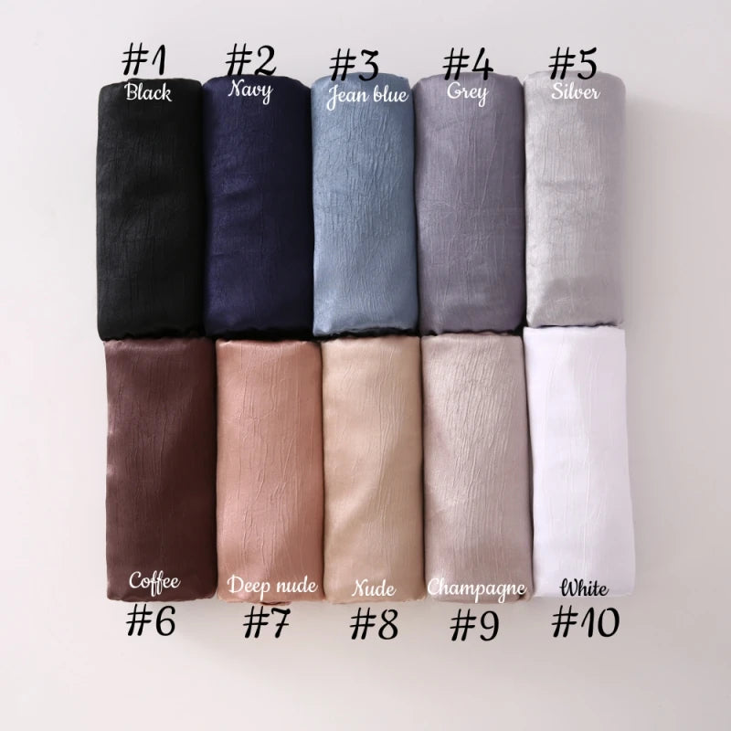 Hijab Satin Soie Lisse - Long Châle Musulman Couleur Unie Anti-Rides