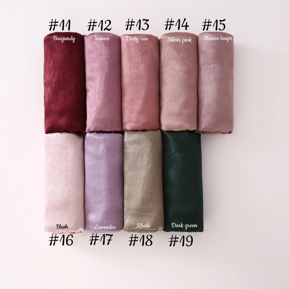 Hijab Satin Soie Lisse - Long Châle Musulman Couleur Unie Anti-Rides